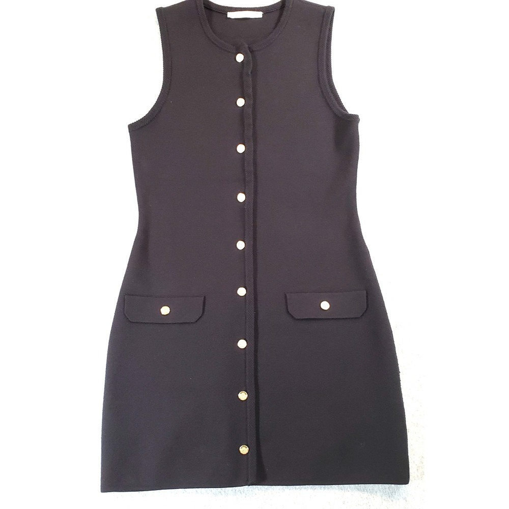 Abercrombie & Fitch Faux Button Front Mini Dress Womens Black Sz MT Braided Trim